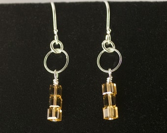 Dangle earrings, sterling silver, cube bead earrings