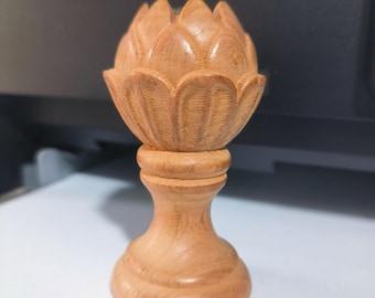 Wood Lotus Finial for Bedposts, Chairs, and Curtain Rods, Decorative Craft Wood Piece