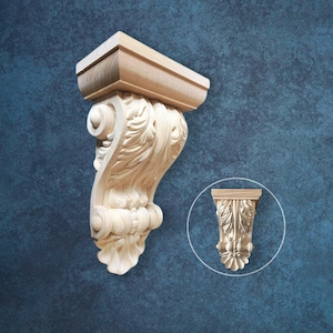 Acanthus Leaf Carved Wood Corbel - Antique Shelf Bracket for Fireplace, Walls & Cabinets