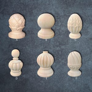 Wood Staircase Finial, Unfinished Solid Wood Carved Newel Post Cap, Bed Post Topper Cap, Furniture Finials