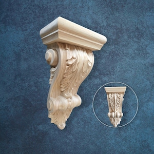 Acanthus Leaf Carved Wood Corbel - Antique Shelf Bracket for Fireplace, Walls & Cabinets