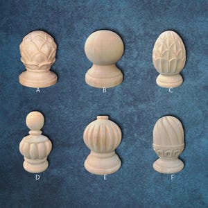 Wood Staircase Finial, Unfinished Solid Wood Carved Newel Post Cap, Bed Post Topper Cap, Furniture Finials