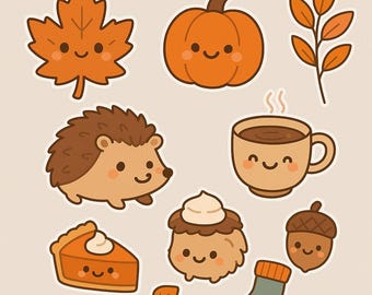 Kawaii Fall Stickers PNG: Pumpkin Spice Clipart for GoodNotes (Digital Download)