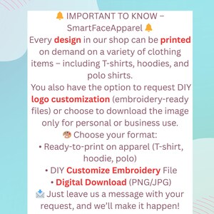 May include: An announcement graphic with a light blue background and red text. The text reads "IMPORTANT ANNOUNCEMENT" and details options for printing designs on apparel like t-shirts and hoodies, and offers DIY logo customization.