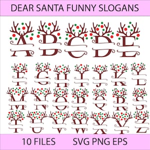 Reindeer Christmas Alphabet SVG A-Z Monogram Letters with Antlers & Ornaments, Holiday Font PNG, Festive Letter EPS for Cricut  Silhouette