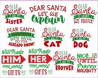 Dear Santa SVG Bundle – 10 Funny Christmas Quote Designs, Holiday Slogan PNG, Xmas Cut File Pack EPS for Cricut & Silhouette