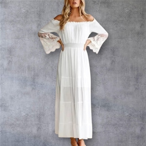 Women&#39;s White Loose Dress, Long Strappy Maxi, Elegant Beach Cover-Up, Comfortable Sundress, Breezy Vacation Outfit, Flowy Summer Gown