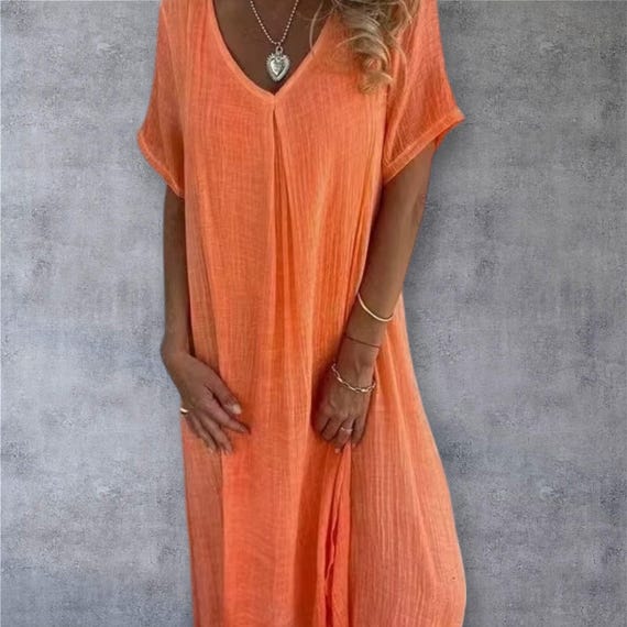 knee length dresses for ladies Lee Linen Dress-Apricot main image 0