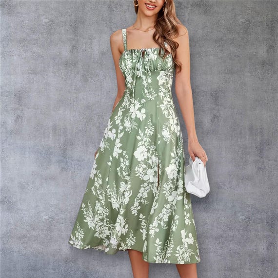 Women's Floral Summer Dress, Elegant Flower Print, Green Black Blue Rose,  Chic Daily Dress, Breezy Casual Wear, Beautiful Sundress - Etsy
