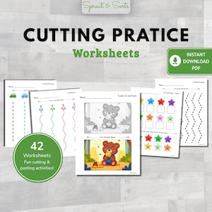 Cutting Practice Worksheets for Kids | Scissor Skills Fine Motor Activities | Preschool, Pre-K, Kindergarten | Printable Digital Download