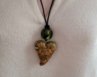 New Jewelry Listing - Chunky Heart Necklace Done in Gold and Green