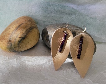 BRAND NEW LISTING, The most popular earring of 2022, Leather Leaf Earrings with Glass Bead Accents
