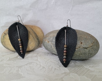 BRAND NEW LISTING, The Most Popular Earring of 2022, Leather Leaf Earring with Glass Bead Accent