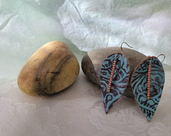 BRAND NEW LISTING, Leather Leaf Earrings, The Most Popular Earring of 2022, Unique with Glass Bead Accent