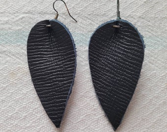 Brand New Jewelry Listing -  Navy Leather Leaf Shape Earrings - The Most Popular Earring of 2022 - The Jojo
