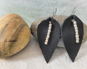 BRAND NEW LISTING, The Most Popular Earring of 2022, Leather Leaf Earring with Glass Bead Accent