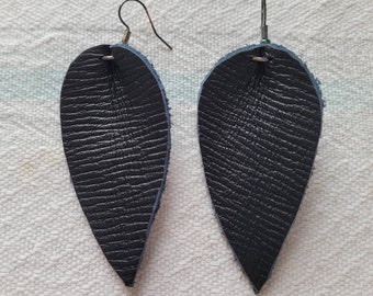 Brand New Listing - Jojo Earrings in Black - Beautiful Leaf Shape Earrings from Handcut Leather