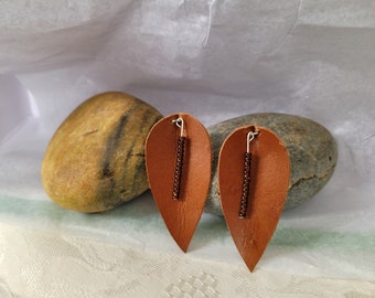 BRAND NEW LISTING, The Most Popular Earring of 2022, Leather Leaf Earrings with Glass Seed Bead Accents