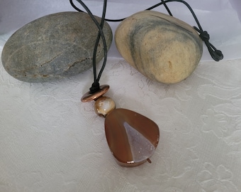 NEW JEWELRY LISTING - Rare, Extra Large Carnelian Drusy Necklace on Adjustable Leather Lariat