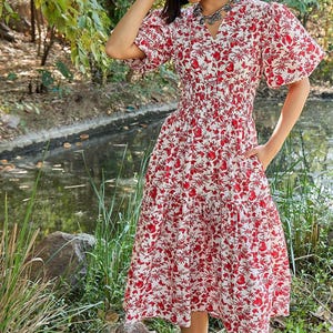 Floral Cotton Midi Dress for Women