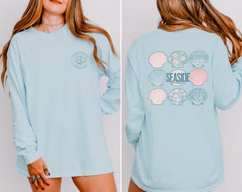 Seaside Treasures Shell Langarm-T-Shirt, Retro-Strandküstenhemd, Ozean-Liebhaber-Geschenk, weicher Komfortfarben T-Shirt