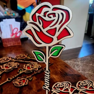 Personalized Custom Wood Forever Rose, Wooden Rose Flower, Laser Cut Wood Rose with Name - FAST SHIPPING