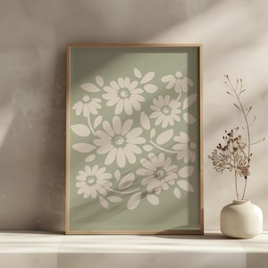 Sage Green Floral Wall Art Printable | Minimal Botanical Flower Poster | Modern Boho Digital Download