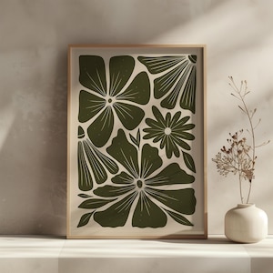 Green Abstract Floral Wall Art Printable | Minimalist Botanical Poster | Modern Scandinavian Home Decor
