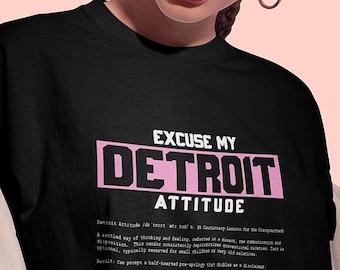 Excuse My Detroit Attitude T-Shirt, Classic Retro Dictionary Graphic Shirt Pink
