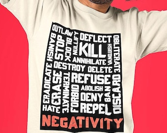 Avoid Negativity T-Shirt, Bold Block Text Graphic T Shirt