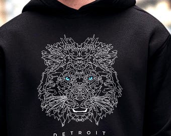 The Lion Art Graphic Hoodie, Line Art Portrait Pullover Sweatshirt