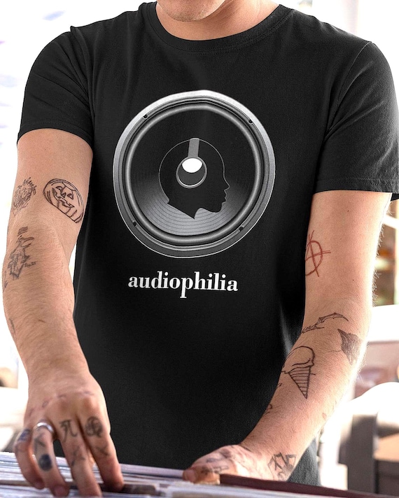 Audiophilia Essence T-Shirt, Creative Speaker Headphone Graphic Music Lover T Shirt