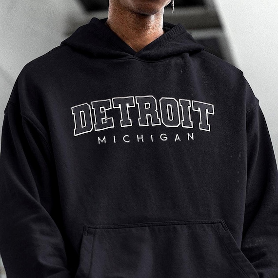 Detroit Michigan Sport Graphic Hoodie, Minimalist Collegiate Style Resident Essential