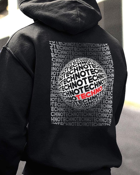 Abstract Techno Hoodie – 3D Graphic EDM Festival Design Front/Back