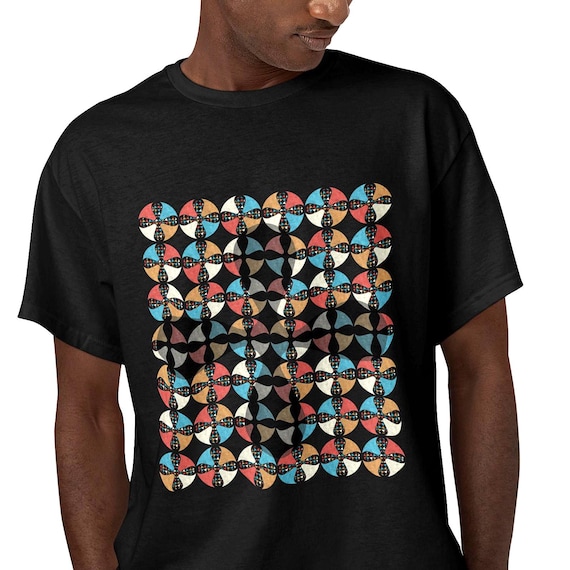 Abstract Geometric Tabono T-Shirt, Optical Illusion Adinkra Pattern Graphic Tee