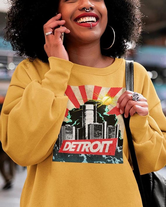 Detroit Renaissance Center Crewneck Sweatshirt Pop Art Vintage Retro Ren Cen - Detroit State™