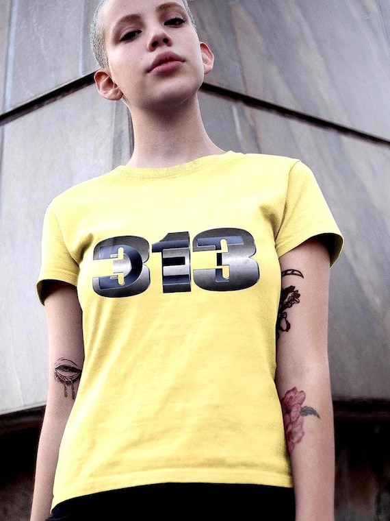 313 Detroit Area Code Graphic Tee, Minimalist Industrial Native Essential