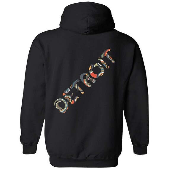 Retro Detroit Hoodie,  Back Angled Design, Front Minimal Vintage Style Design