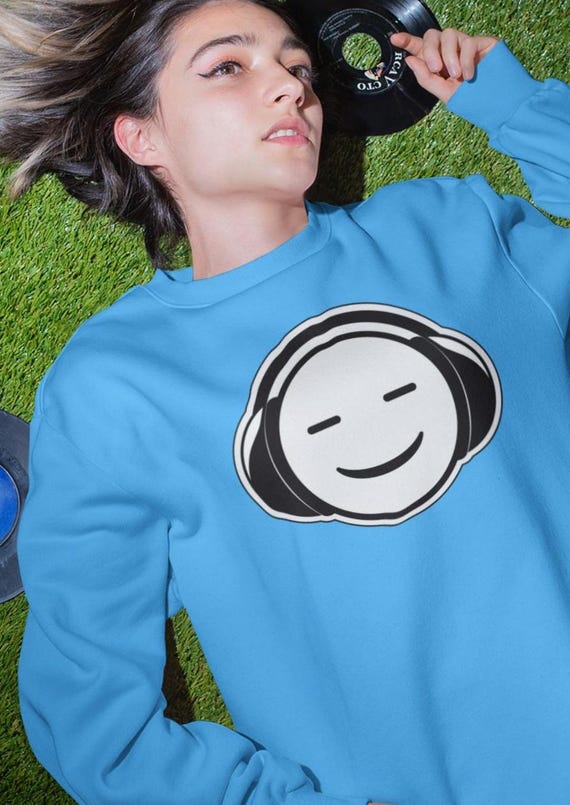 Headphone Happy Face Crewneck Sweatshirt, Music Lovers