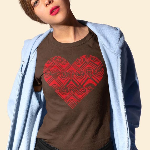 Unisex T Shirt: Red Mosaic Heart, Retro Vintage Vibe
