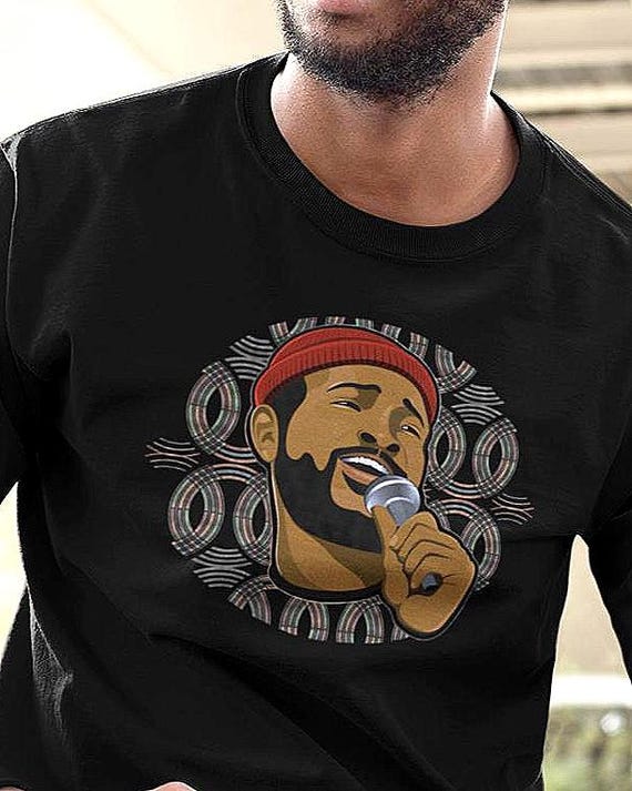 Marvin Gaye Graphic Art, Detroit Motown Music Icon Art, Comfort Colors® Long Sleeve T Shirt