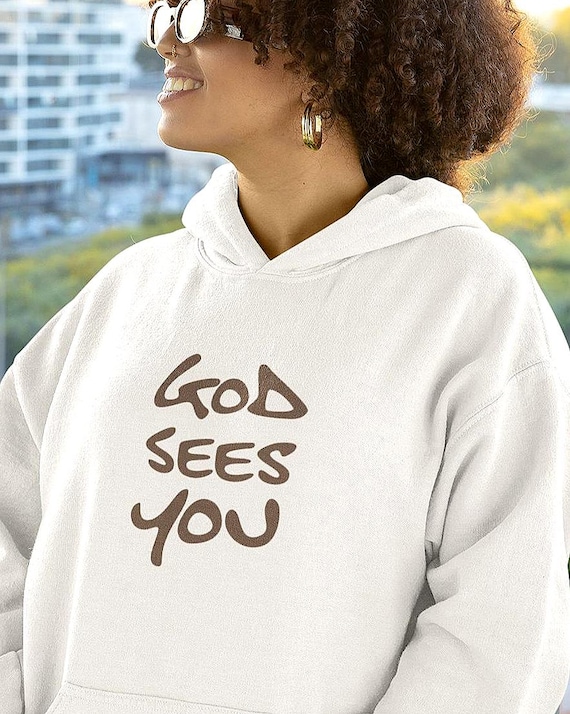 God Sees You Hoodie, Christian Faith Handwritten Graphic Pullover Sweatshirt
