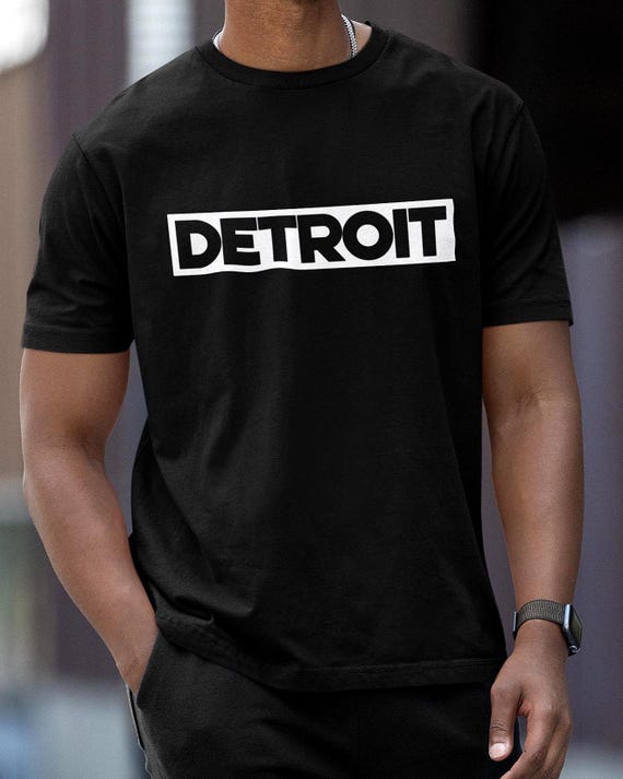 Detroit Box Block Letter Graphic T-Shirt, Minimalist Essential Tee