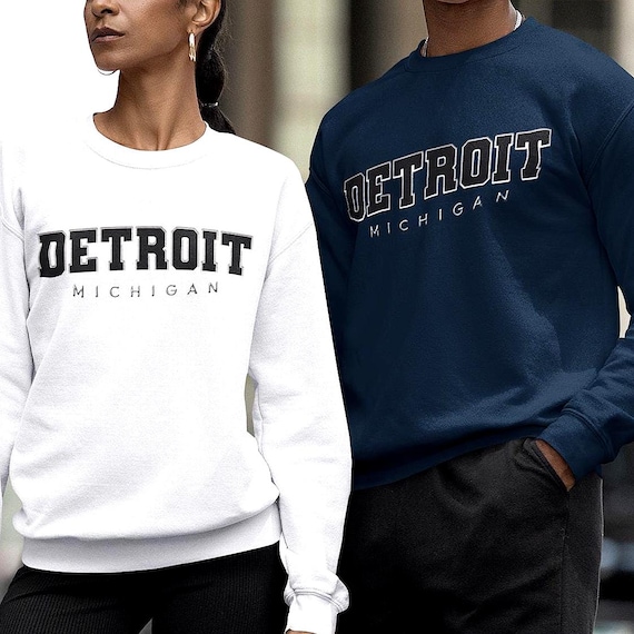 Detroit Michigan Sport Graphic Crewneck Sweatshirt, Minimalist Collegiate Style Resident Essential