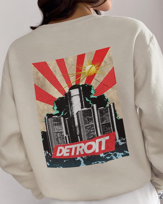 Detroit Renaissance Center Sweatshirt Back Design Pop Art Vintage Retro Ren Cen- Detroit State™
