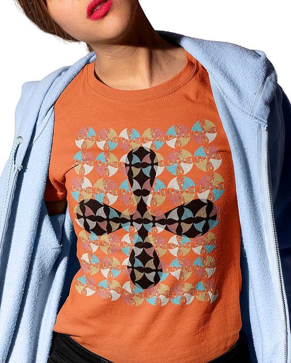 Abstract Geometric T-Shirt, Optical Illusion Adinkra Pattern Graphic Tee
