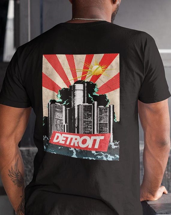 Detroit Renaissance Center T-Shirt Back Design Pop Art Vintage Retro Ren Cen- Detroit State™