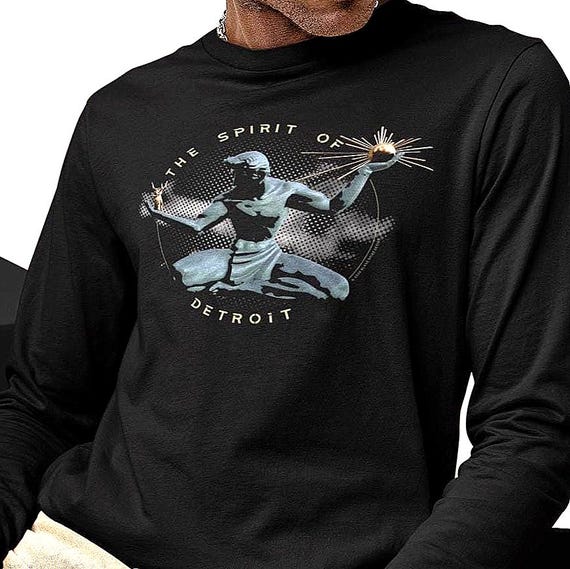 The Spirit of Detroit Statue Long Sleeve Shirt, Retro Motor City Monument Graphic Tee