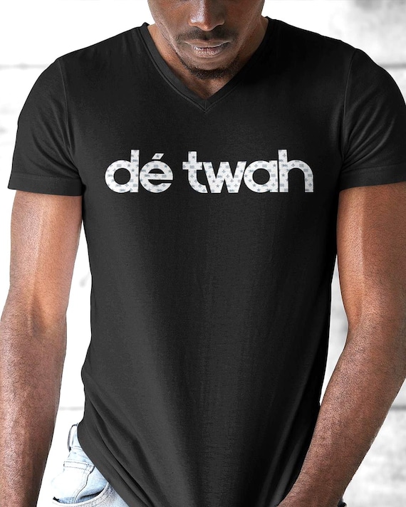 Detroit Dé Twah with Mosiac Flag Pattern V Neck Shirt