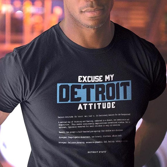 Excuse My Detroit Attitude T-Shirt, Classic Retro Dictionary Graphic Shirt Blue